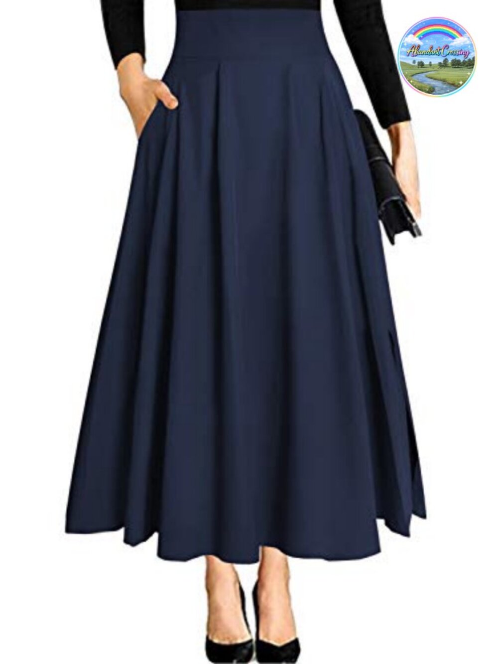 High Waist A-Line Flowy Ankle Length Maxi Skirt with Pockets